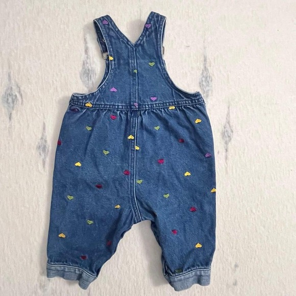 Vintage Carter's Denim Overalls 6–9M Baby Girls Heart Embroidered Jean Romper - Picture 5 of 5